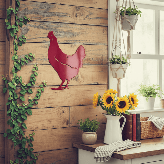 Rusty Rooster Fabrication & Design Home Decor Hen Metal Wall Art – Farmhouse Rustic Chicken Silhouette (X25)