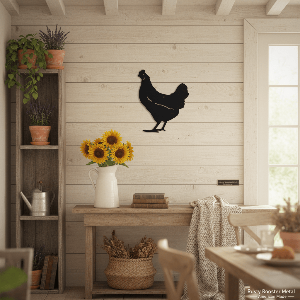 Rusty Rooster Fabrication & Design Home Decor Hen Metal Wall Art – Farmhouse Rustic Chicken Silhouette (X25)