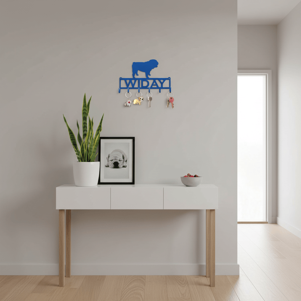 Rusty Rooster Fabrication & Design Home Decor Key Holder with English Bulldog on Top and Personalized Text Field (P25)