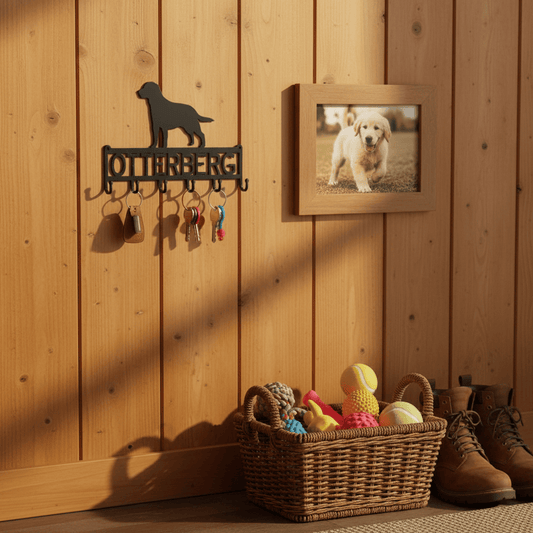 Rusty Rooster Fabrication & Design Home Decor Labrador Retriever Key Holder with Personalized Text Field - Organize Your Keys in Style - Rusty Rooster Metal (J25)