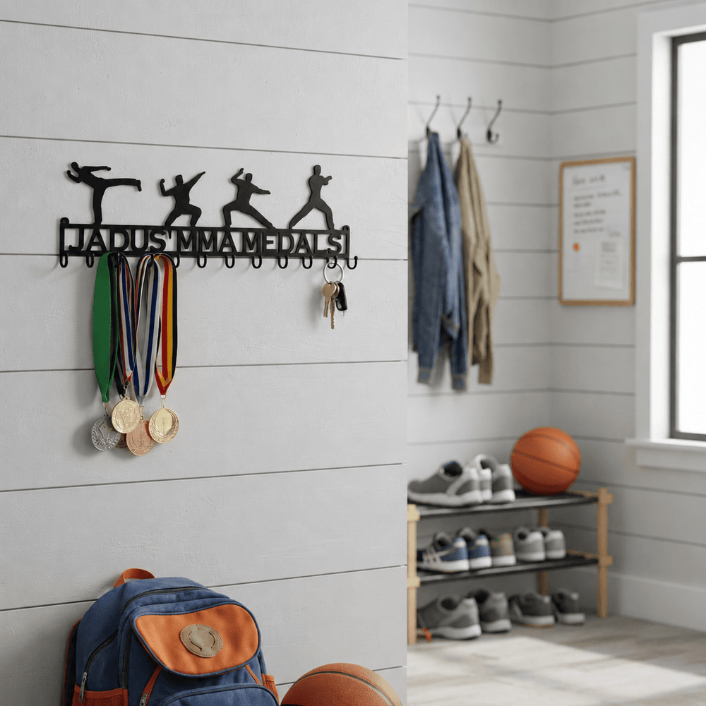 Rusty Rooster Fabrication & Design Home Decor Martial arts posses with Custom Text Box and 12 Hooks (I15)