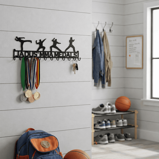 Rusty Rooster Fabrication & Design Home Decor Martial arts posses with Custom Text Box and 12 Hooks (I15)