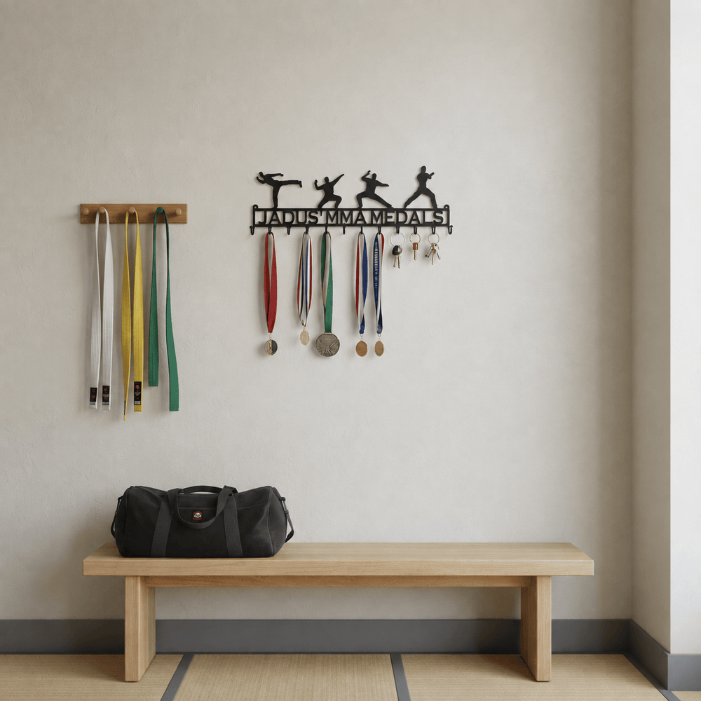 Rusty Rooster Fabrication & Design Home Decor Martial arts posses with Custom Text Box and 12 Hooks (I15)
