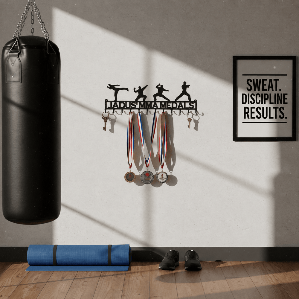 Rusty Rooster Fabrication & Design Home Decor Martial arts posses with Custom Text Box and 12 Hooks (I15)