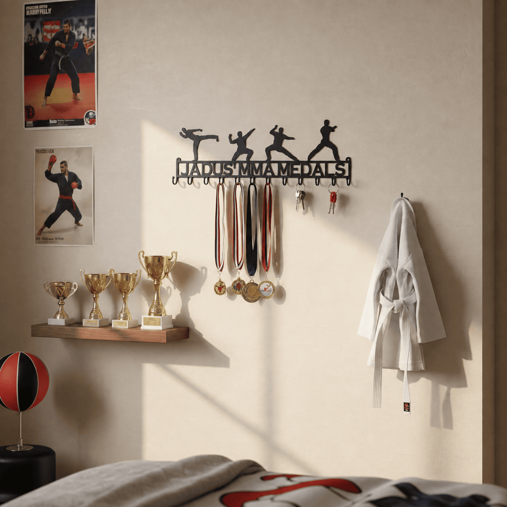 Rusty Rooster Fabrication & Design Home Decor Martial arts posses with Custom Text Box and 12 Hooks (I15)