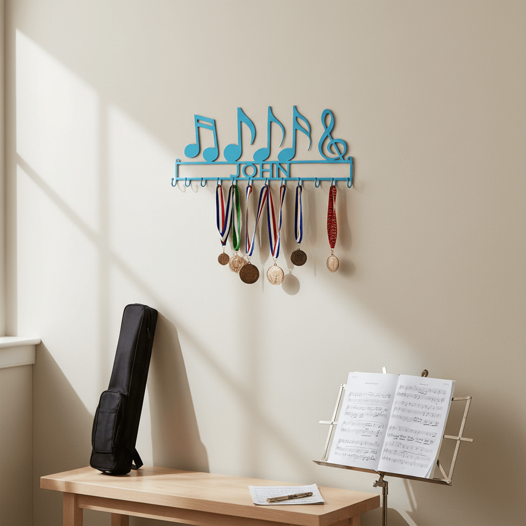 Rusty Rooster Fabrication & Design Home Decor Medal Holder with Music Notes and Personalized Text Field (H30)