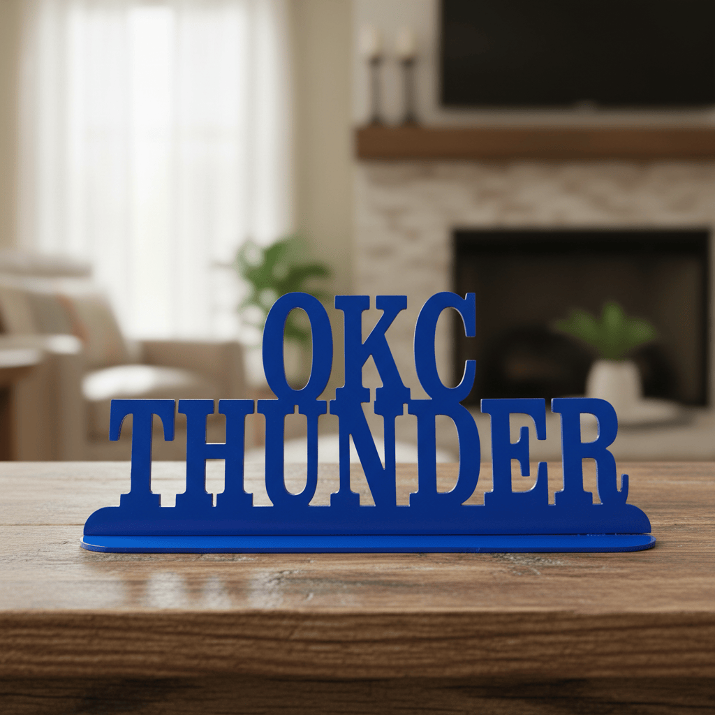 Rusty Rooster Fabrication & Design Home Decor OKC Thunder Metal Tabletop Sign (Custom Steel Word Decor, Powder Coated, Handmade) (D63)