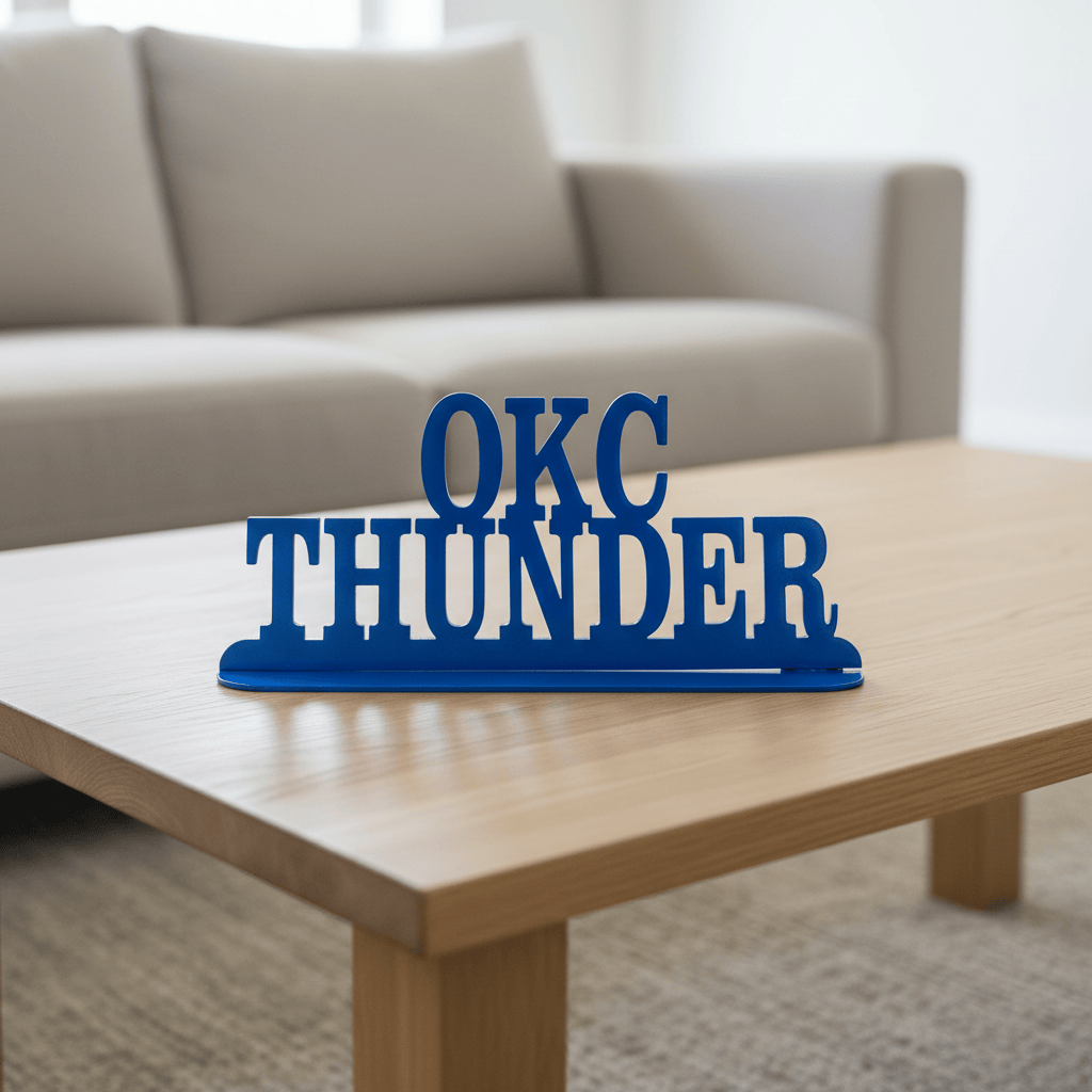 Rusty Rooster Fabrication & Design Home Decor OKC Thunder Metal Tabletop Sign (Custom Steel Word Decor, Powder Coated, Handmade) (D63)