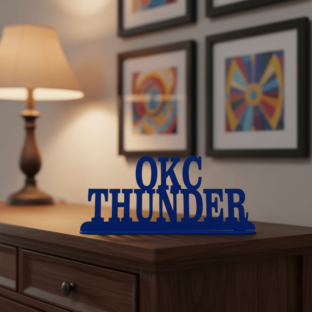 Rusty Rooster Fabrication & Design Home Decor OKC Thunder Metal Tabletop Sign (Custom Steel Word Decor, Powder Coated, Handmade) (D63)