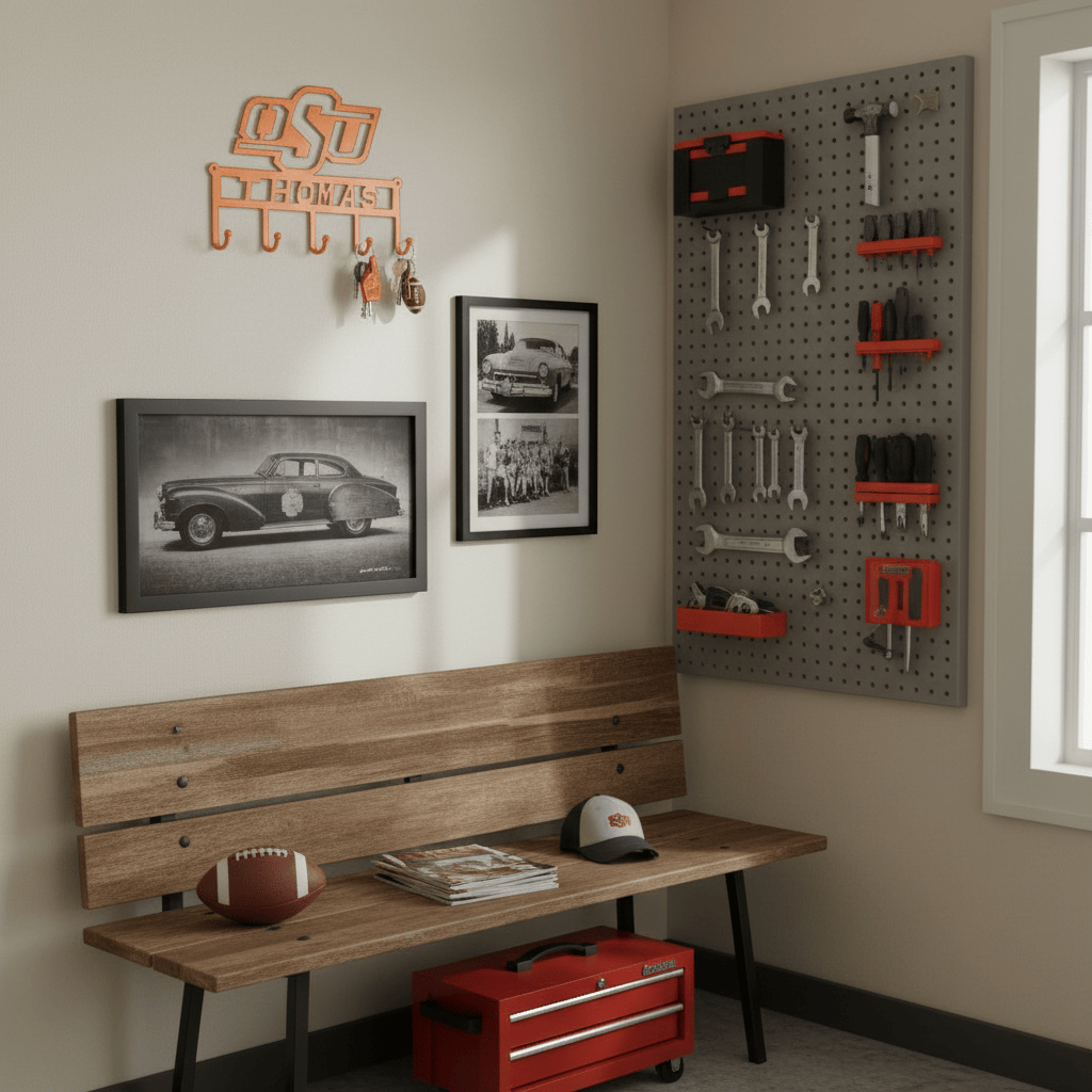 Rusty Rooster Fabrication & Design Home Decor OSU Key Holder with Personalized Name Field Oklahoma State (C45)