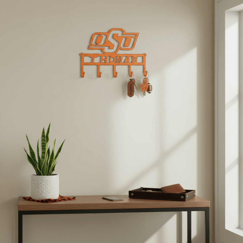 Rusty Rooster Fabrication & Design Home Decor OSU Key Holder with Personalized Name Field Oklahoma State (C45)