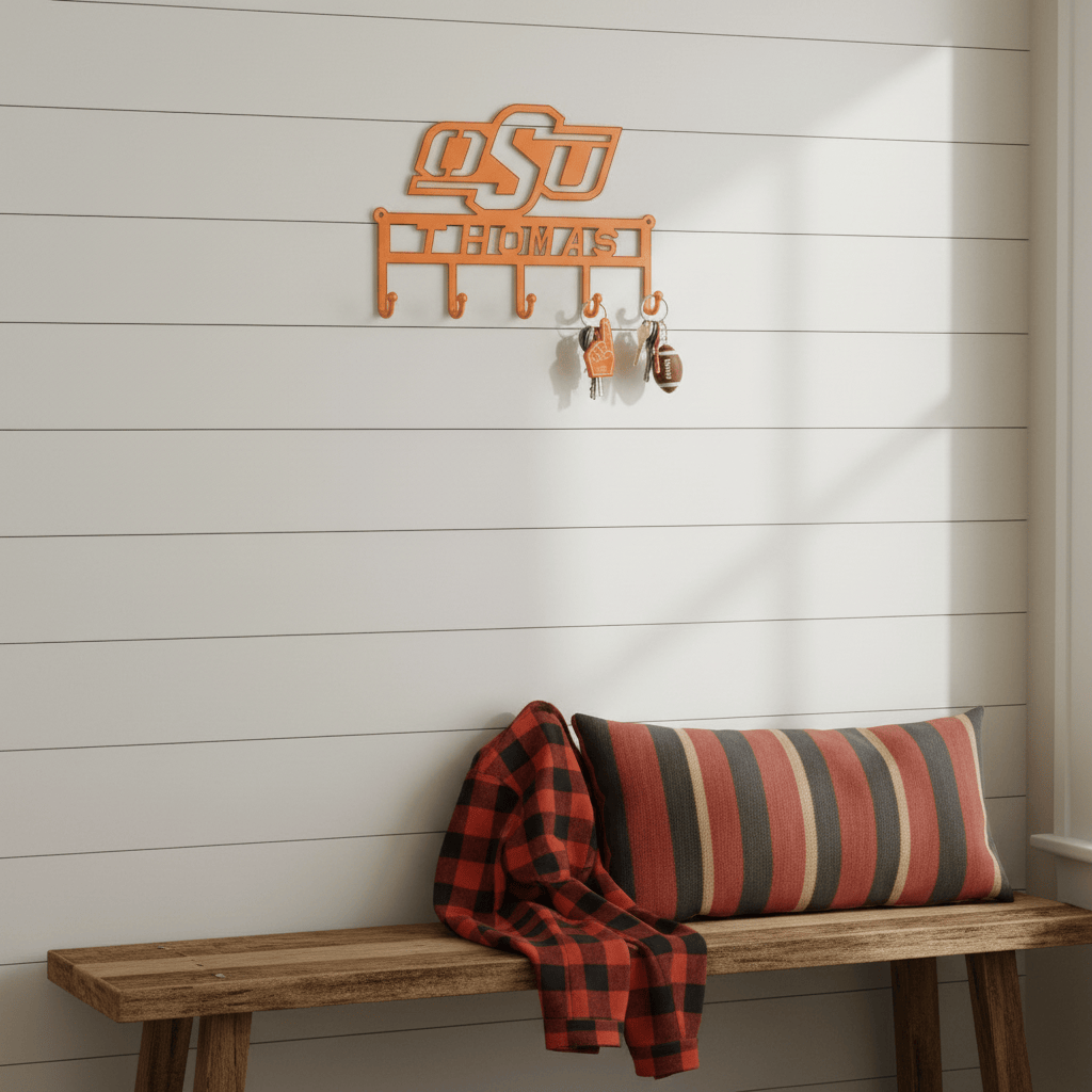 Rusty Rooster Fabrication & Design Home Decor OSU Key Holder with Personalized Name Field Oklahoma State (C45)