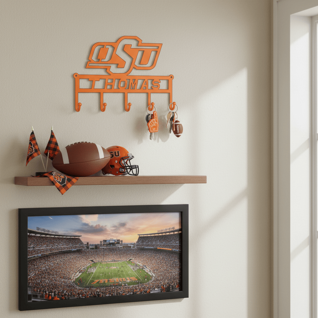 Rusty Rooster Fabrication & Design Home Decor OSU Key Holder with Personalized Name Field Oklahoma State (C45)