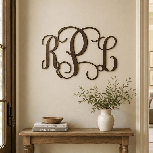 Rusty Rooster Fabrication & Design Home Decor Personalized 3-Letter Vine Monogram Metal Sign (L29)