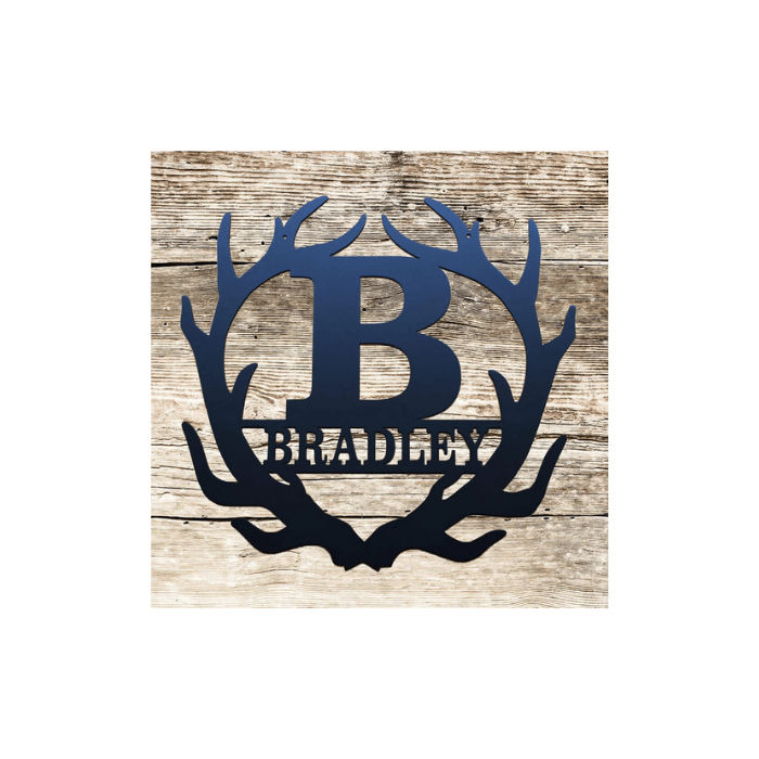 Rusty Rooster Fabrication & Design Home Decor Personalized Antler Initial Sign – Custom Name Metal Wall Decor for Hunters & Outdoorsmen (U21)