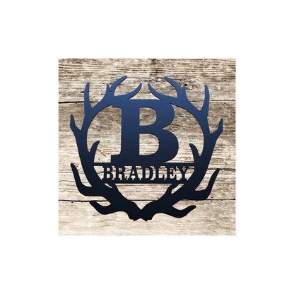 Rusty Rooster Fabrication & Design Home Decor Personalized Antler Initial Sign – Custom Name Metal Wall Decor for Hunters & Outdoorsmen (U21)