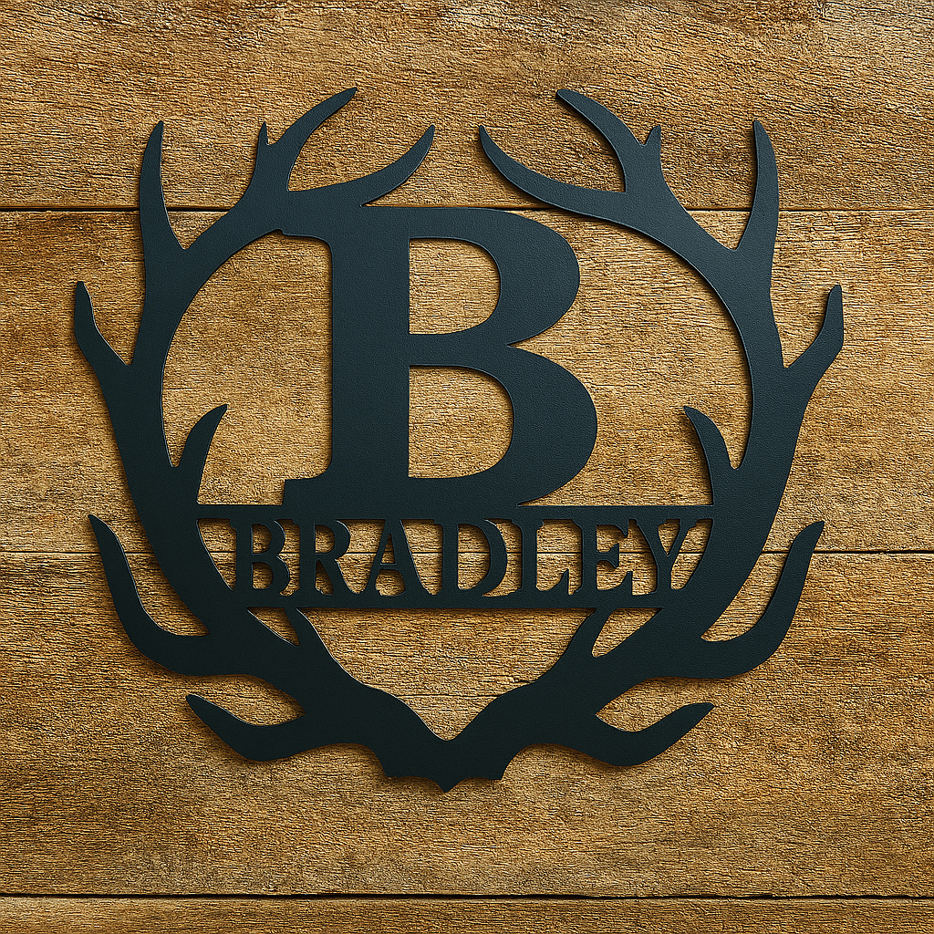 Rusty Rooster Fabrication & Design Home Decor Personalized Antler Initial Sign – Custom Name Metal Wall Decor for Hunters & Outdoorsmen (U21)