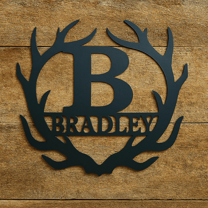 Rusty Rooster Fabrication & Design Home Decor Personalized Antler Initial Sign – Custom Name Metal Wall Decor for Hunters & Outdoorsmen (U21)