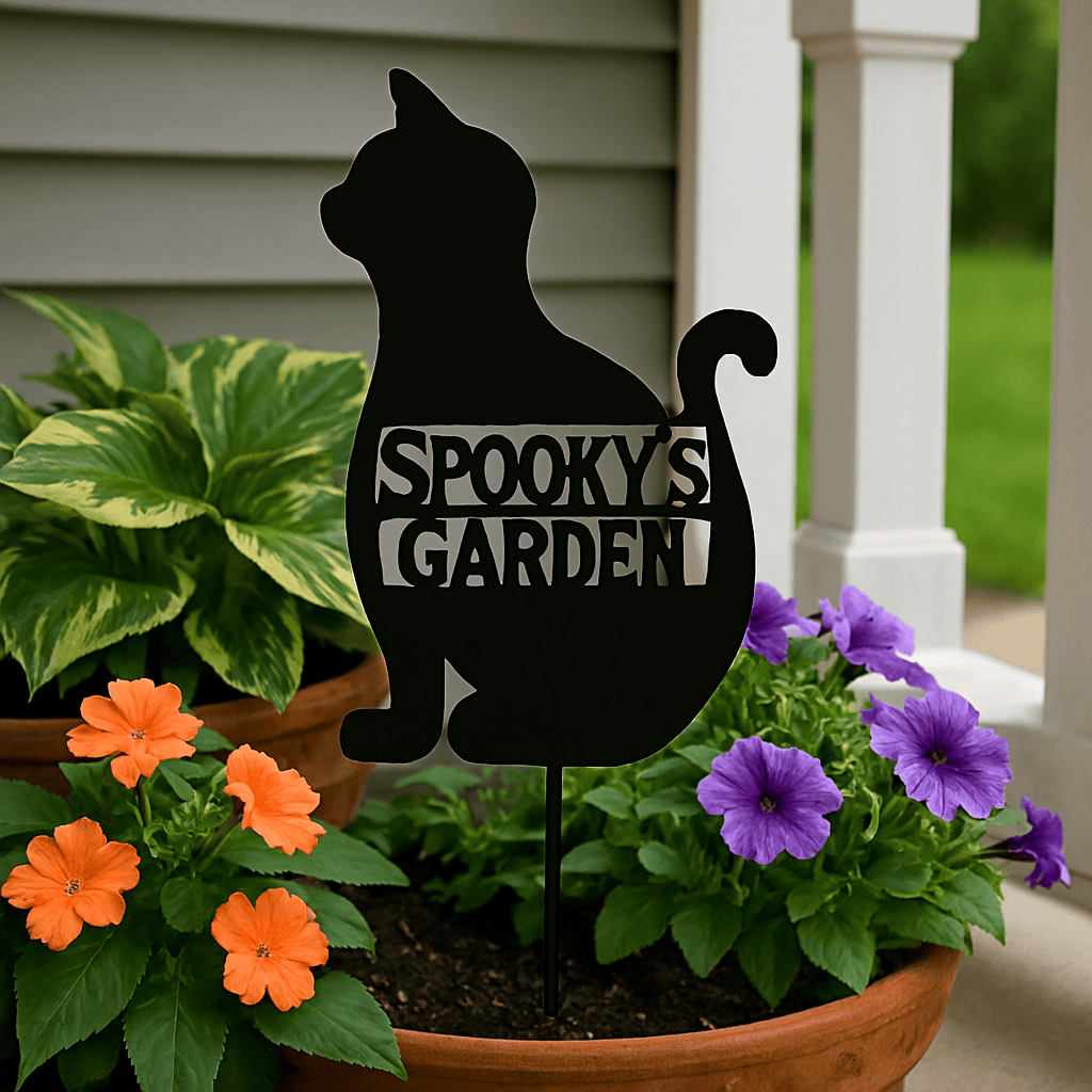 Rusty Rooster Fabrication & Design Home Decor Personalized Cat Garden Stake – Metal Art Tribute for Pet’s Garden (V2)