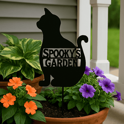 Rusty Rooster Fabrication & Design Home Decor Personalized Cat Garden Stake – Metal Art Tribute for Pet’s Garden (V2)