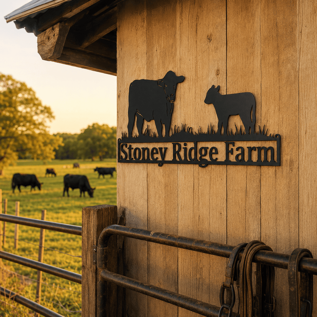 Personalized Cow & Calf Metal Ranch Sign