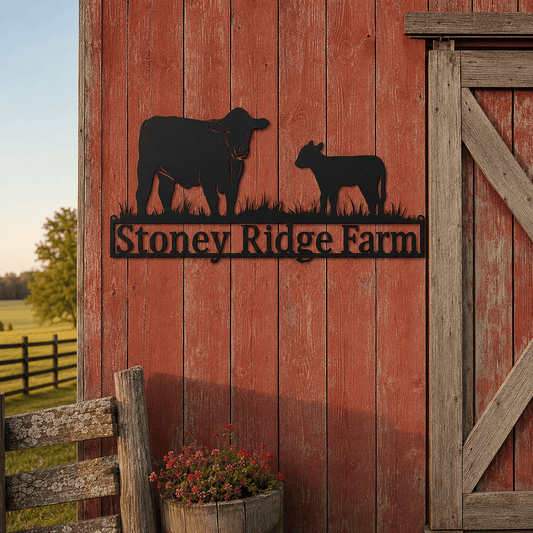 Personalized Cow & Calf Metal Ranch Sign
