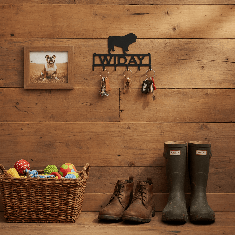 Rusty Rooster Fabrication & Design Home Decor Personalized English Bulldog Key Holder – Custom Dog Name Metal Rack (P25)