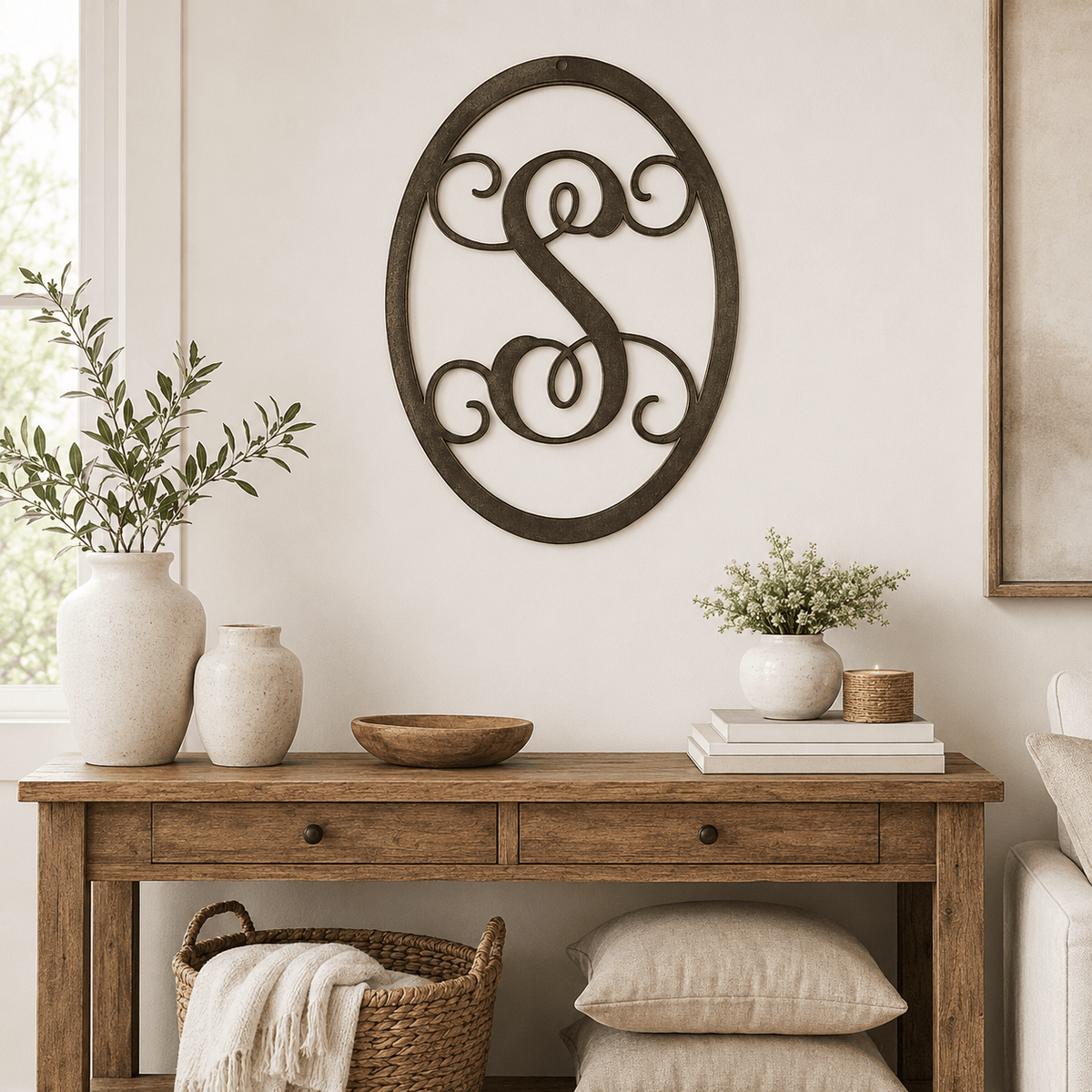 Personalized Initial Metal Monogram Sign – Oval Wall Decor