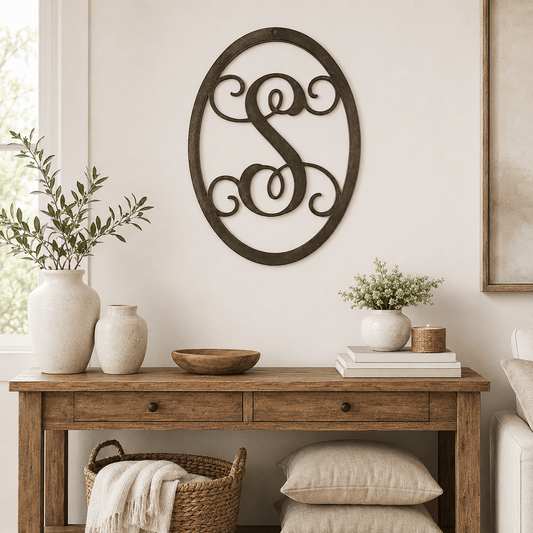 Rusty Rooster Fabrication & Design Home Decor Personalized Initial Metal Monogram Sign – Oval Wall Decor