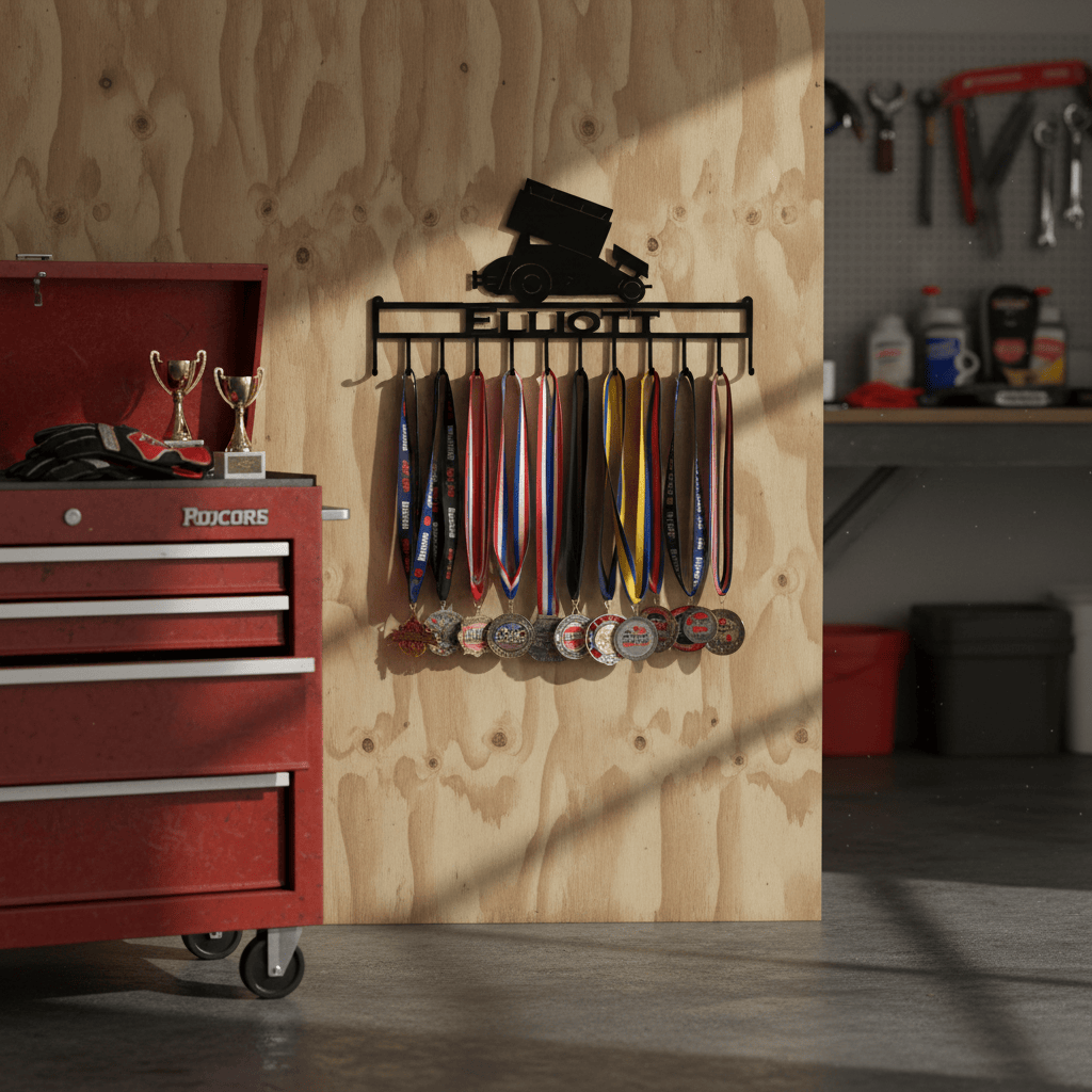 Rusty Rooster Fabrication & Design Home Decor Personalized Medal Rack featuring A Sprint Car (H28)