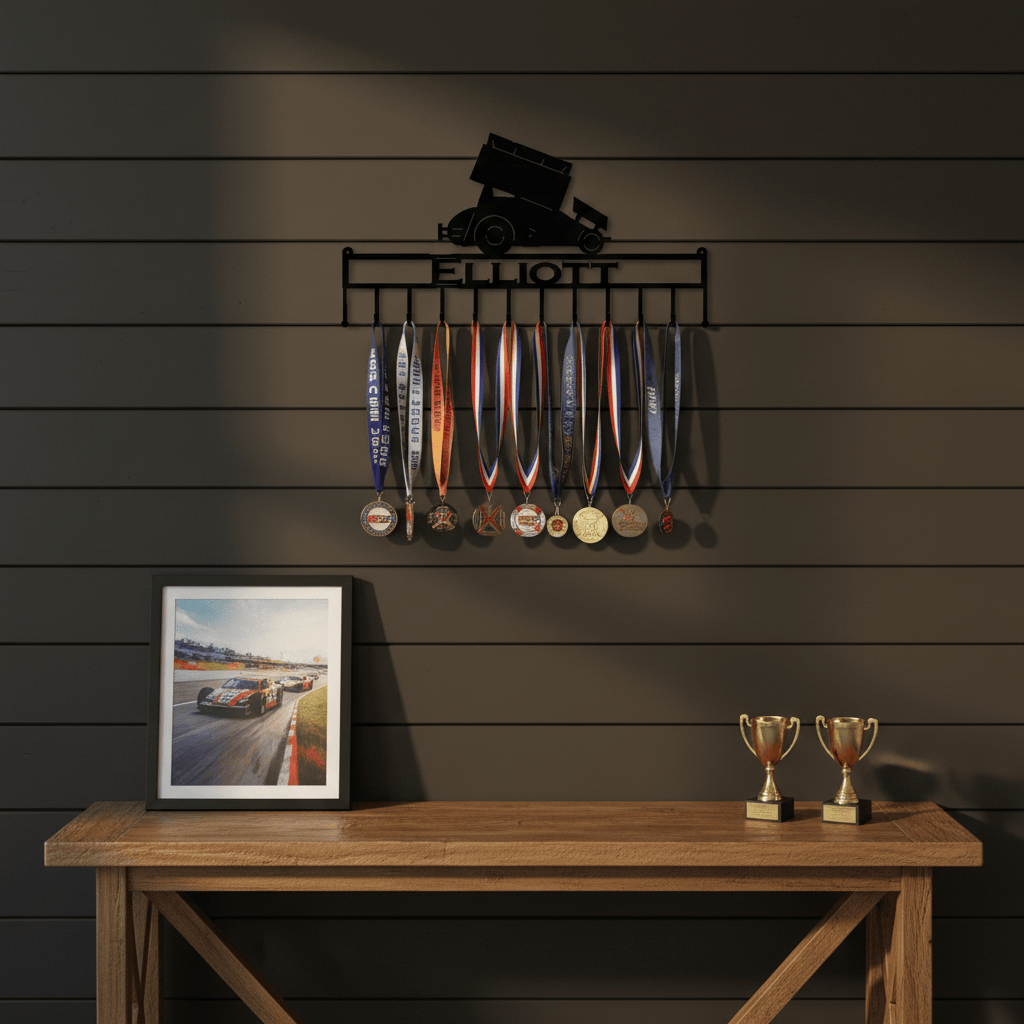 Rusty Rooster Fabrication & Design Home Decor Personalized Medal Rack featuring A Sprint Car (H28)