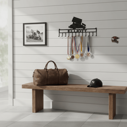 Rusty Rooster Fabrication & Design Home Decor Personalized Medal Rack featuring A Sprint Car (H28)