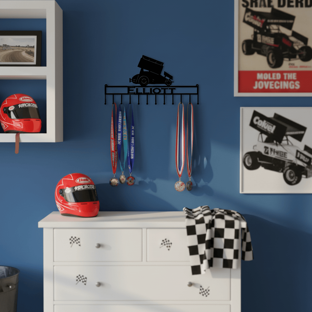 Rusty Rooster Fabrication & Design Home Decor Personalized Medal Rack featuring A Sprint Car (H28)