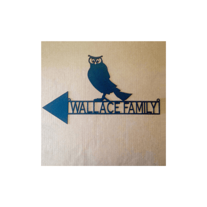Rusty Rooster Fabrication & Design Home Decor Personalized Owl Direction Arrow Metal Sign – Rustic Wildlife Decor (O19)