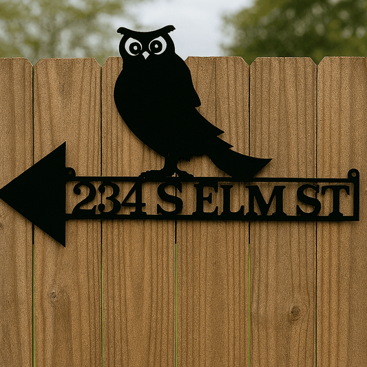 Rusty Rooster Fabrication & Design Home Decor Personalized Owl Direction Arrow Metal Sign – Rustic Wildlife Decor (O19)