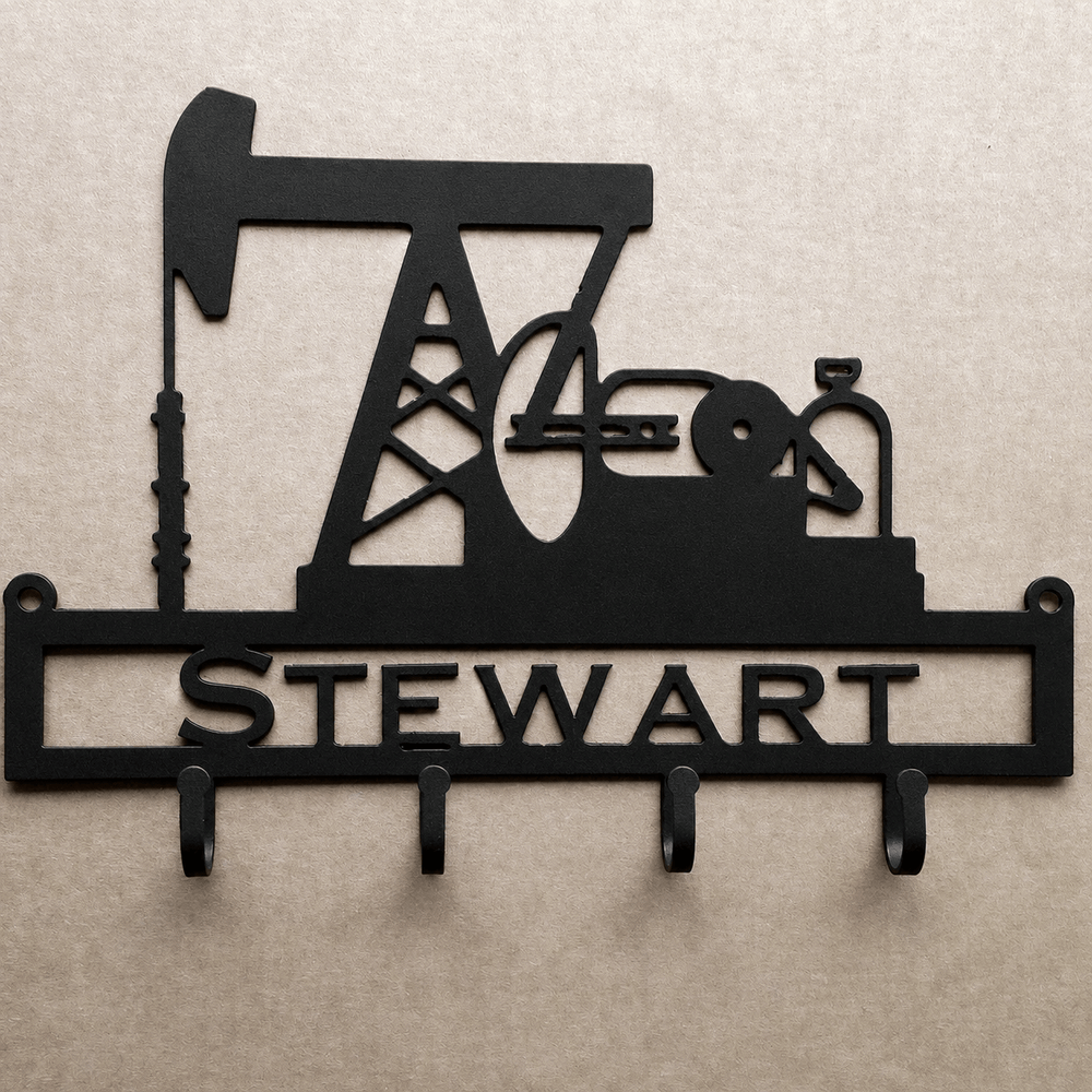 Rusty Rooster Fabrication & Design Home Decor Personalized Pump Jack Key Holder – Oilfield Gift (F23)