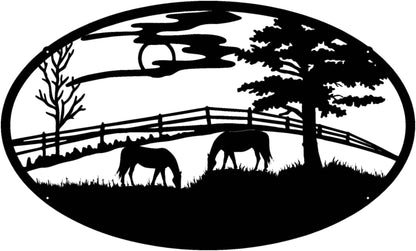 Rusty Rooster Fabrication & Design Home Decor Personalized Ranch Sign – Grazing Horses Metal Wall Art (E25)