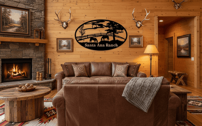 Rusty Rooster Fabrication & Design Home Decor Personalized Ranch Sign – Grazing Horses Metal Wall Art (E25)