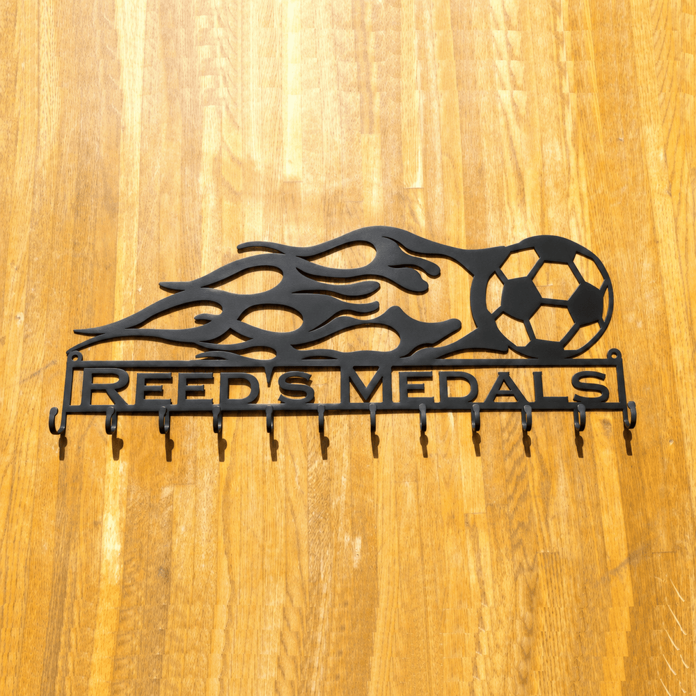 Rusty Rooster Fabrication & Design Home Decor Personalized Soccer Flames Medal Display Rack (H20)