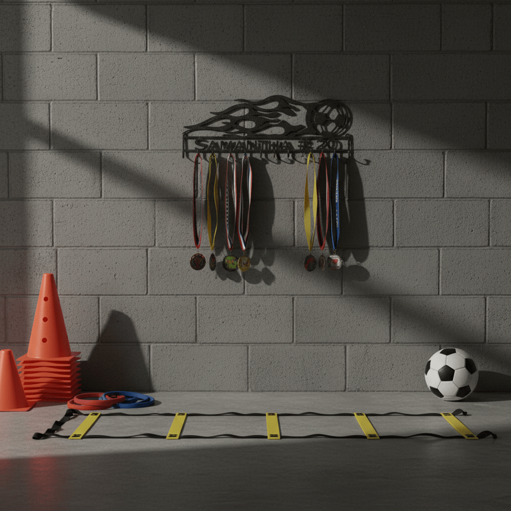 Rusty Rooster Fabrication & Design Home Decor Personalized Soccer Flames Medal Display Rack (H20)