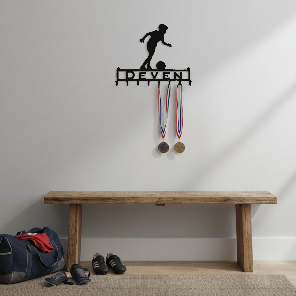Rusty Rooster Fabrication & Design Home Decor Personalized Soccer Medal Holder – Running Player (Z22)