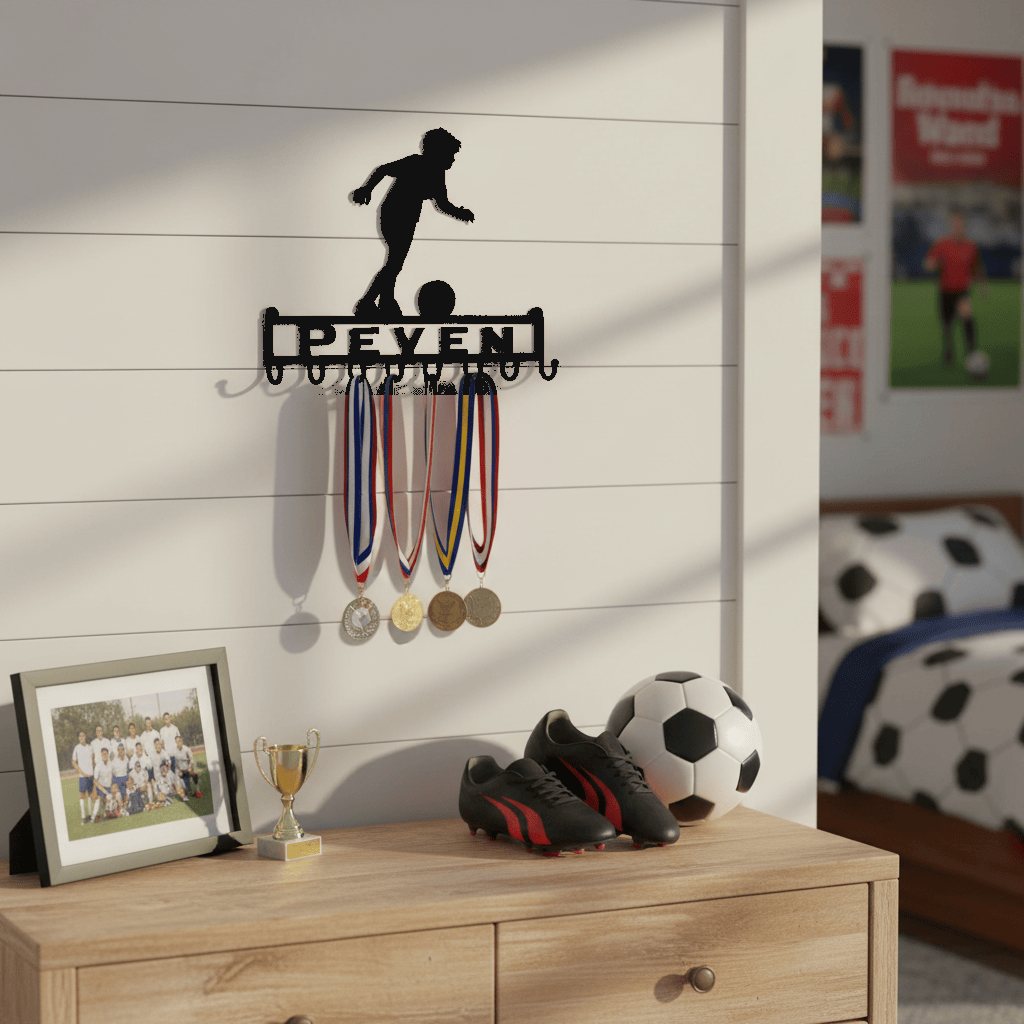 Rusty Rooster Fabrication & Design Home Decor Personalized Soccer Medal Holder – Running Player (Z22)