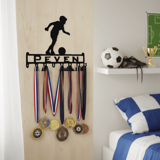 Rusty Rooster Fabrication & Design Home Decor Personalized Soccer Medal Holder – Running Player (Z22)