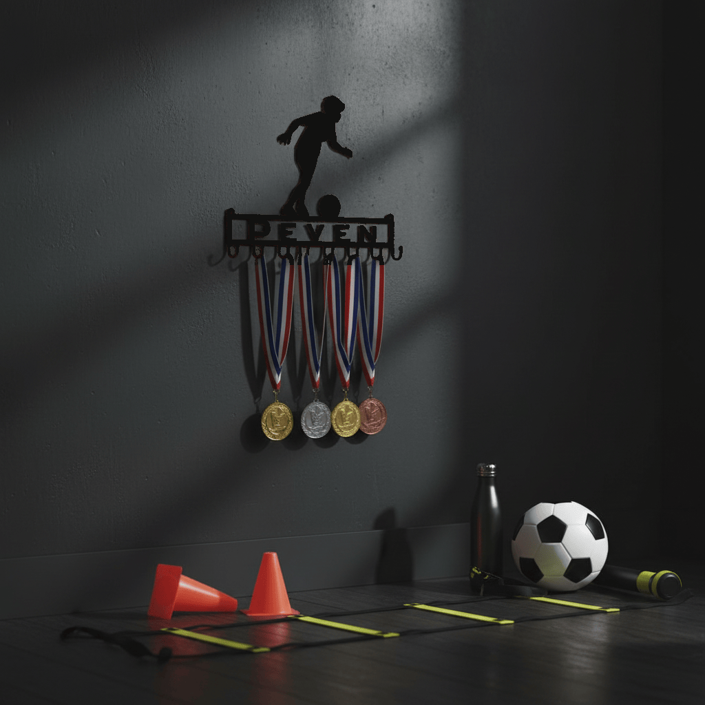 Rusty Rooster Fabrication & Design Home Decor Personalized Soccer Medal Holder – Running Player (Z22)