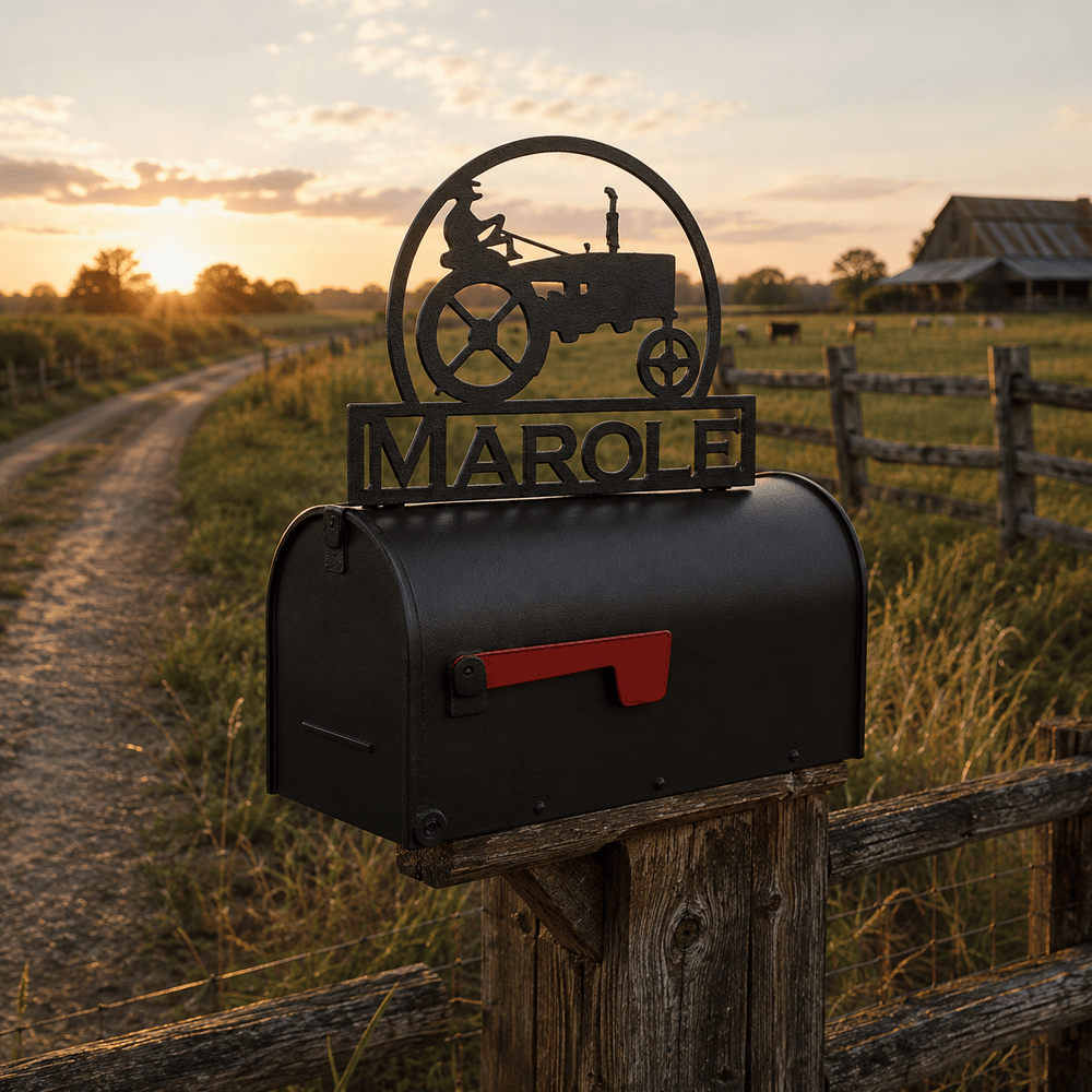 Rusty Rooster Fabrication & Design Home Decor Personalized Tractor Mailbox Topper (C19)