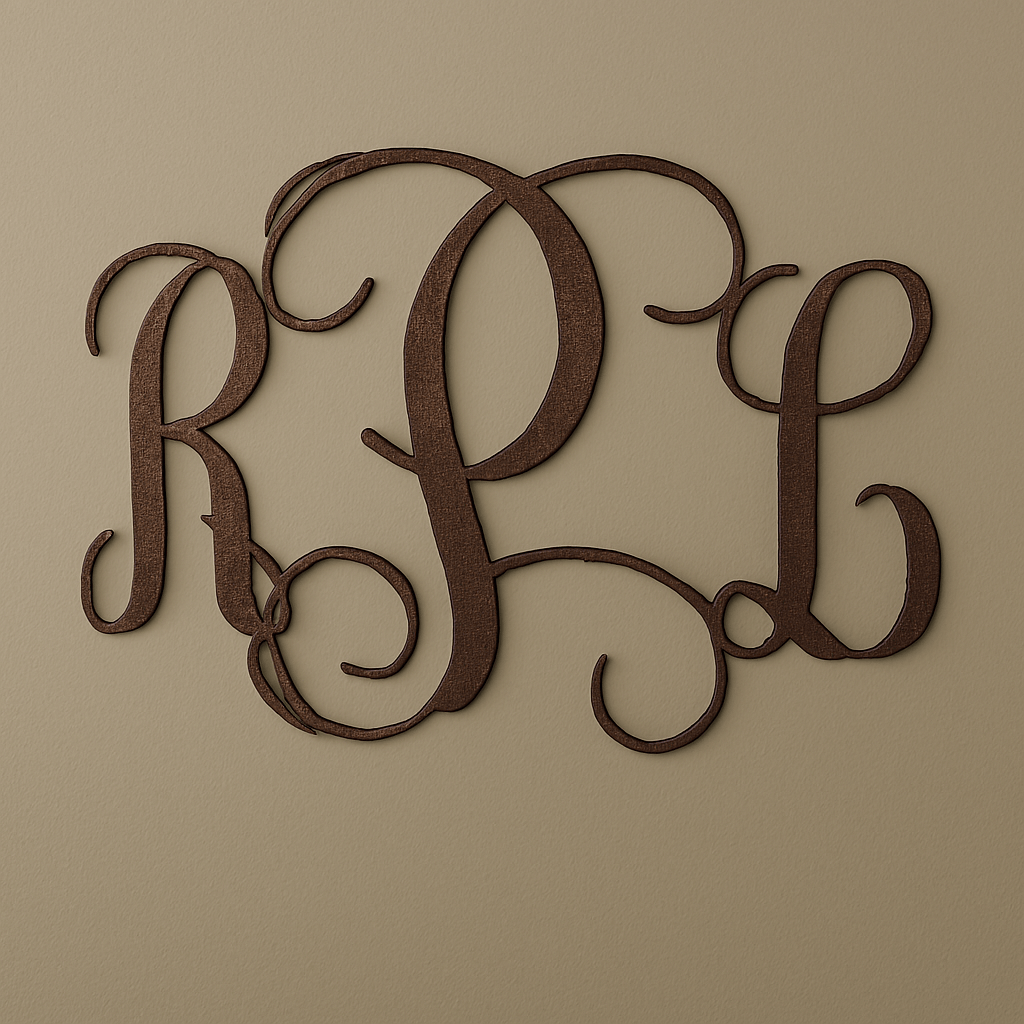 Rusty Rooster Fabrication & Design Home Decor Personalized Vine Monogram with Three Initials – Custom Metal Wall Art Sign (L29)