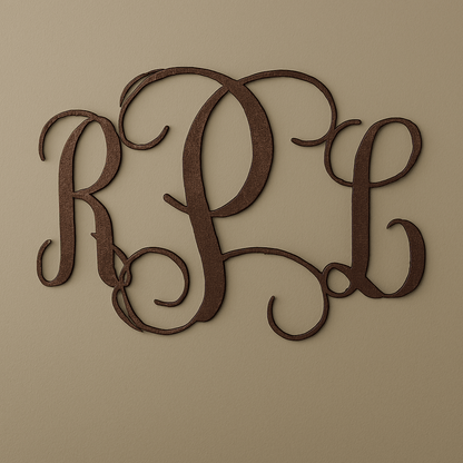 Rusty Rooster Fabrication & Design Home Decor Personalized Vine Monogram with Three Initials – Custom Metal Wall Art Sign (L29)