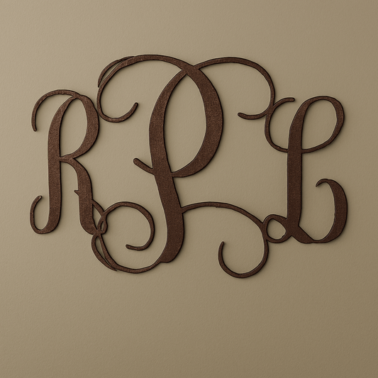 Rusty Rooster Fabrication & Design Home Decor Personalized Vine Monogram with Three Initials – Custom Metal Wall Art Sign (L29)