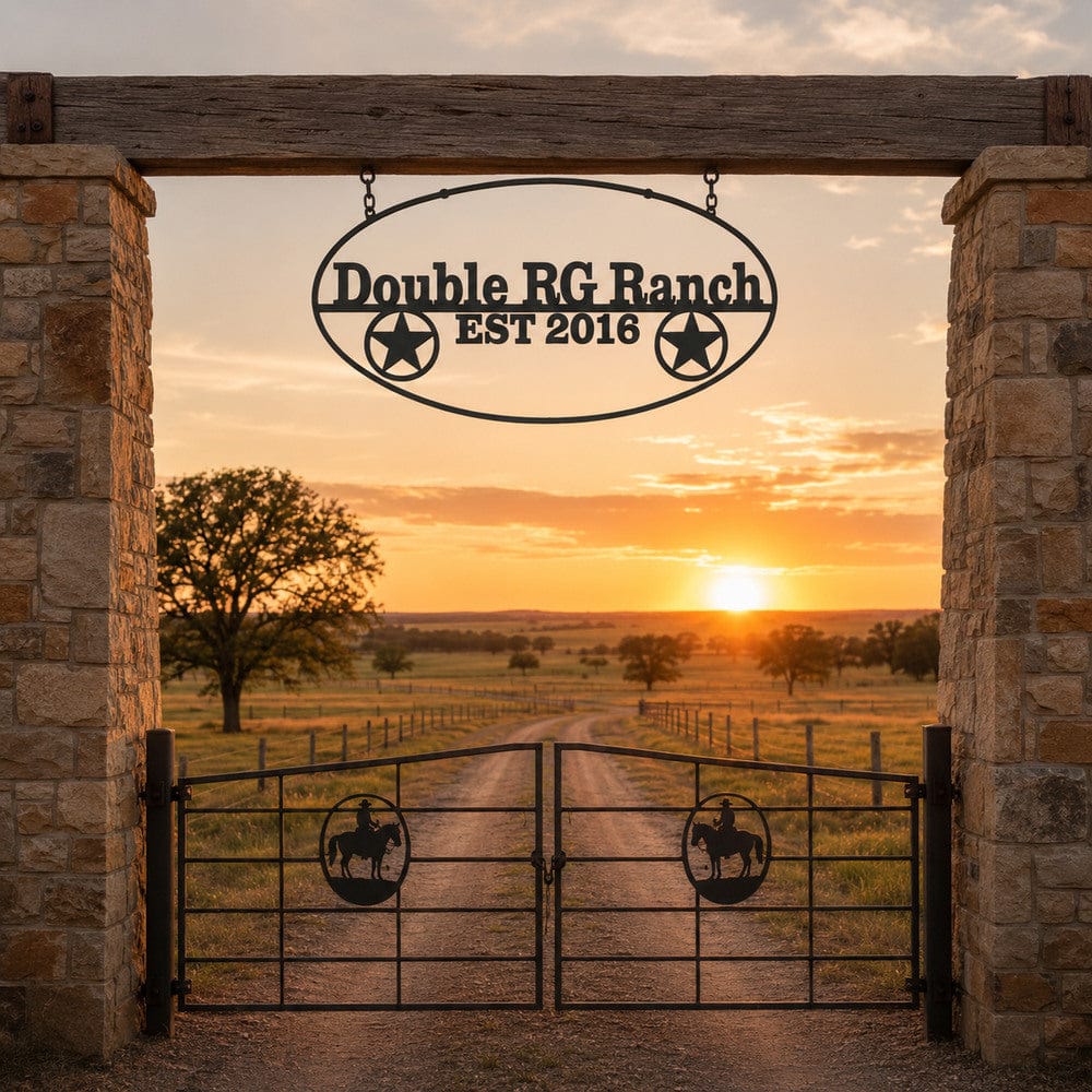 Personalized Western Ranch Wagon Wheel Metal Sign