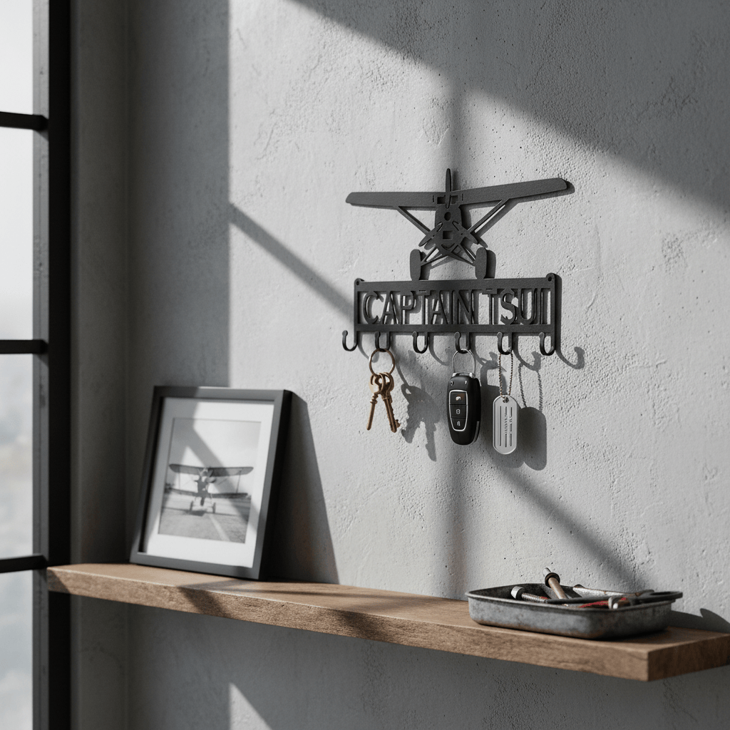 Rusty Rooster Fabrication & Design Home Decor Prop Plane Metal Key Holder with Personalized Text Field (L26)